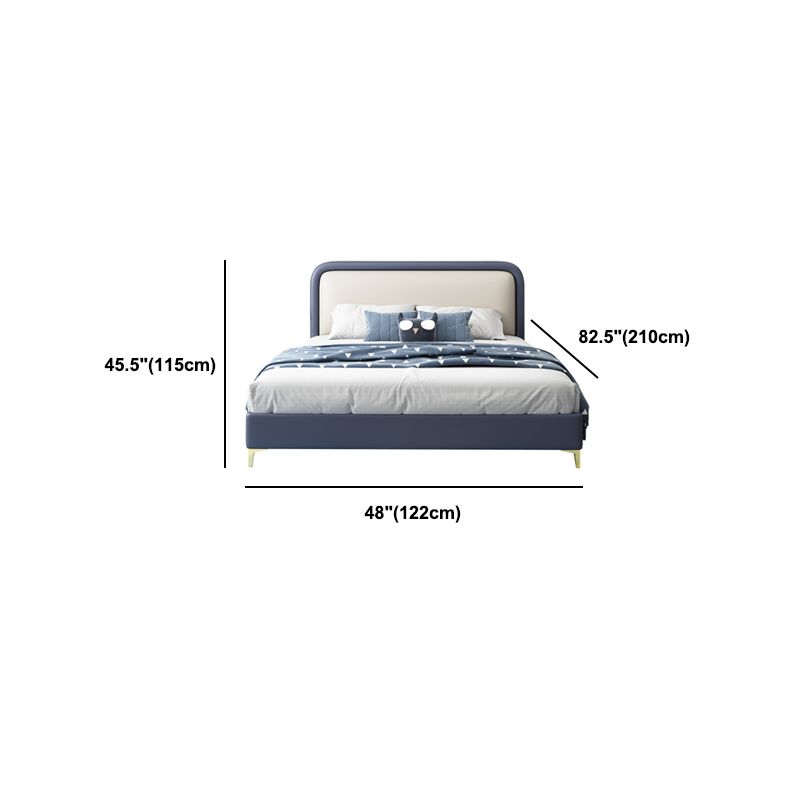 Modern Wooden Blue Standard Bed with Rectangular Headboard and Legs