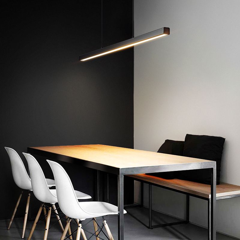 1 Light Linear Island Lighting Modernism Metal Pendant Light Fixture for Dining Room