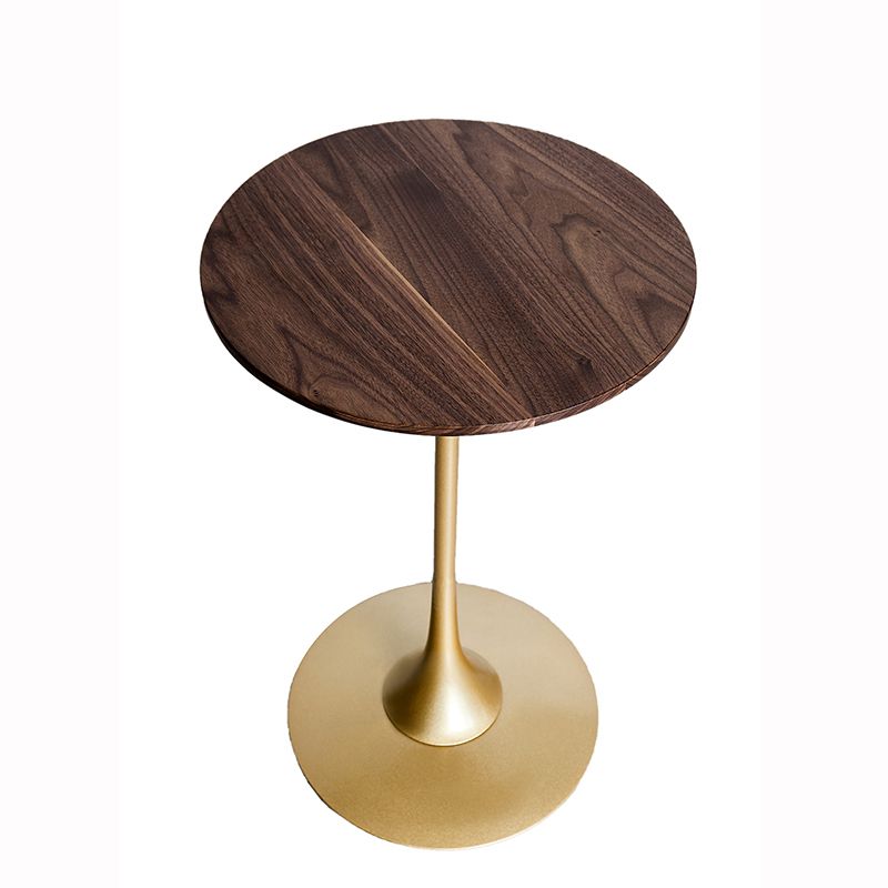 Scandinavian Round Solid Wood Top Side Table Metal Pedestal End Table