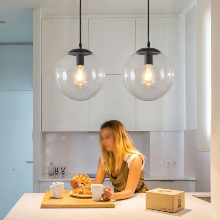 Vetro trasparente sferico minimalista contemporaneo 1 piede chiara 1 piega per il soffitto appeso per tavolo da pranzo