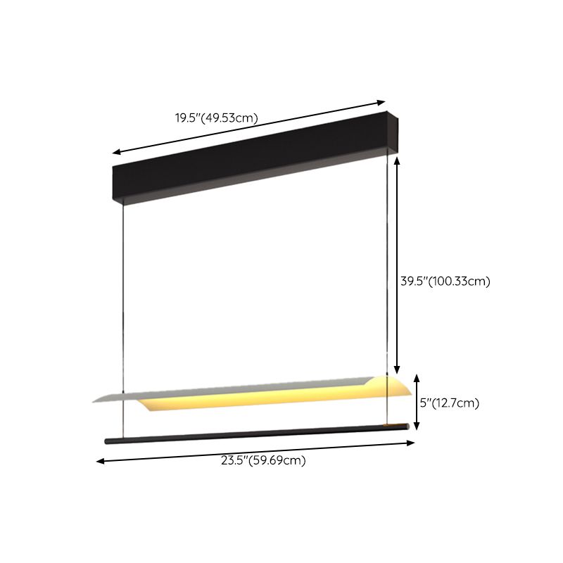 Black and White Kitchen Island Fixture Linear Modern Iron Pendant Light