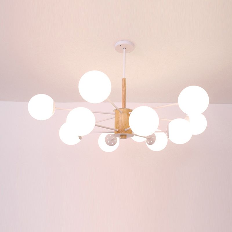 Modern Wood Chandelier Lighting Fixtures Multi-Head Globe Suspension Light for Living Room