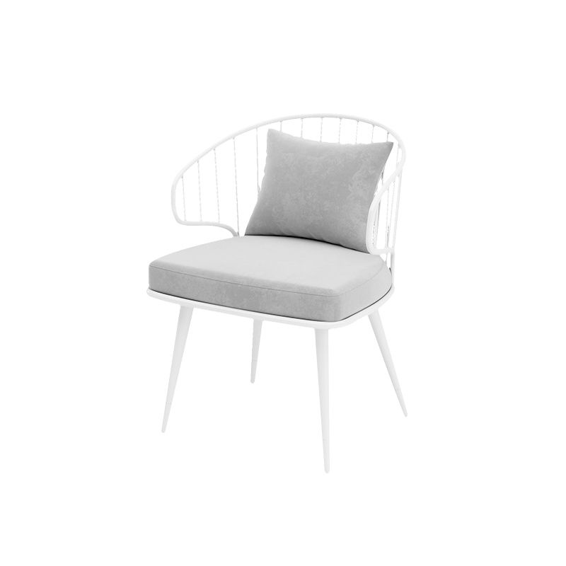 Metal Upholstered Dining Chair Windsor Back Arm Chair in White