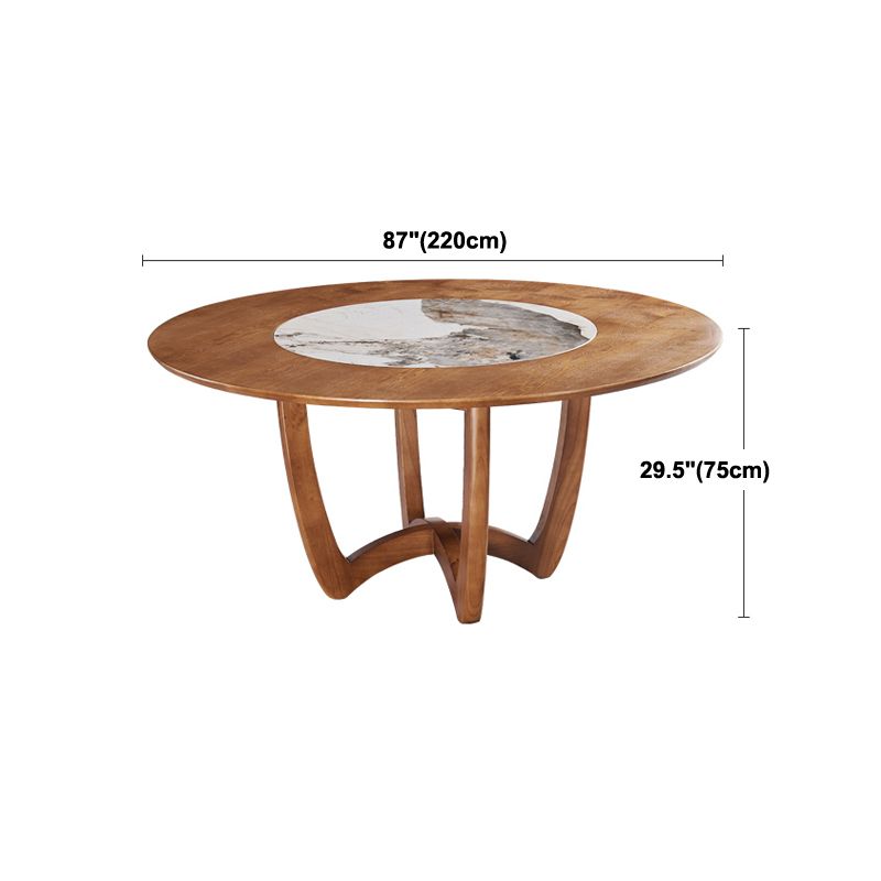Contemporary Turntable Round Dining Table Ash Wood Sled Base Dining Table