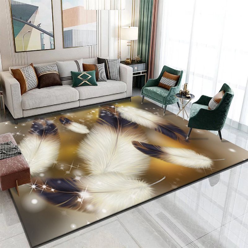 Gray Modern Rug Polyester Feather Rug Non-Slip Backing Rug for Drawing Room