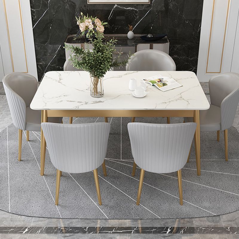 White Stone Top Dining Table Contemporary Rectangle Dining Table with 4 Legs