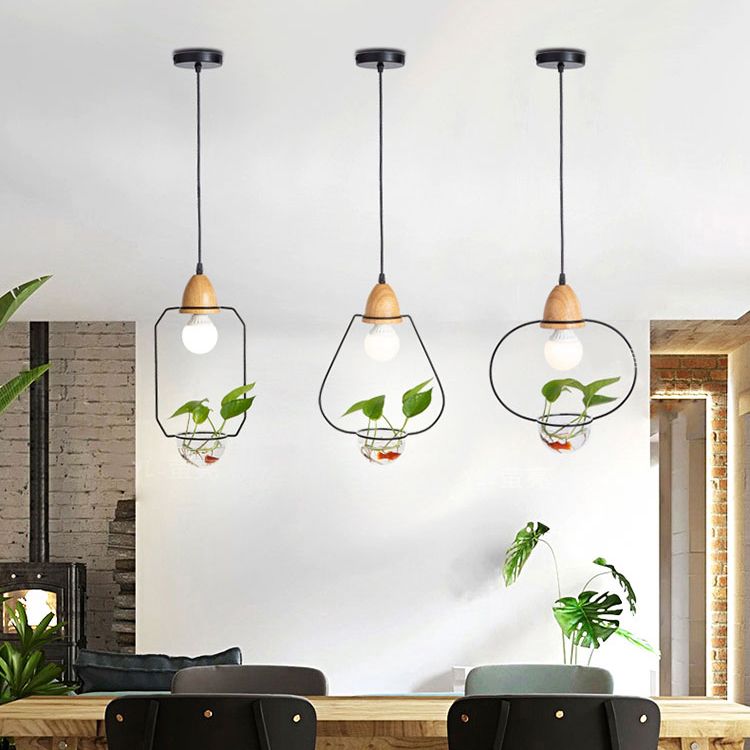 Luce sospesa in stile nordico con piatto di pianta di vetro piatto a sospensione creativa (senza piante)