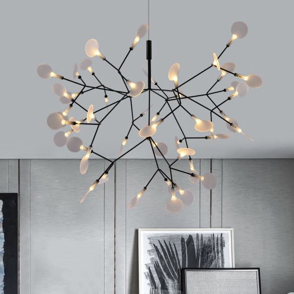 Apparecchiatura a soffitto ramificata nera/rosa in stile contemporaneo 30/45 luci lampadario del lampadario acrilico