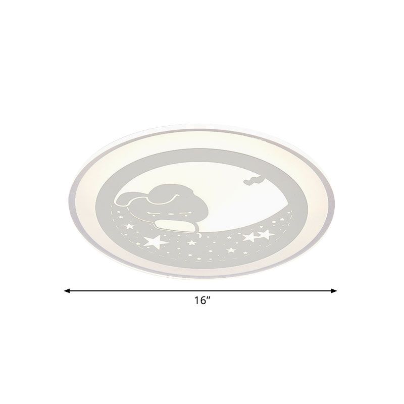 White Round Flushmount Light Nordic 16"/19.5" Dia LED Acrylic Flush Mounted Lamp in Warm/White Light with Rabbit and Star Pattern
