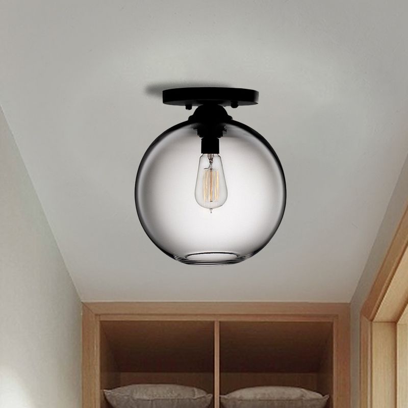 Globe Shade Semi Flush Salle à manger Rouge/Marron/Bleu Verre Style Industriel 1/2 Lumière Plafonnier Noir