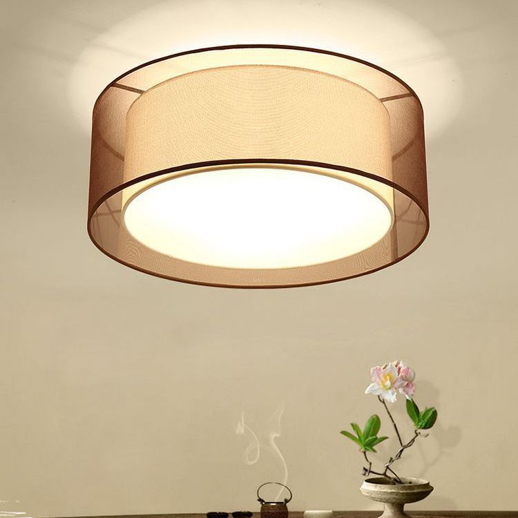 Lámpara de techo de montaje empotrado con sombra de café, dormitorio tradicional de tela cerca de la lámpara de techo
