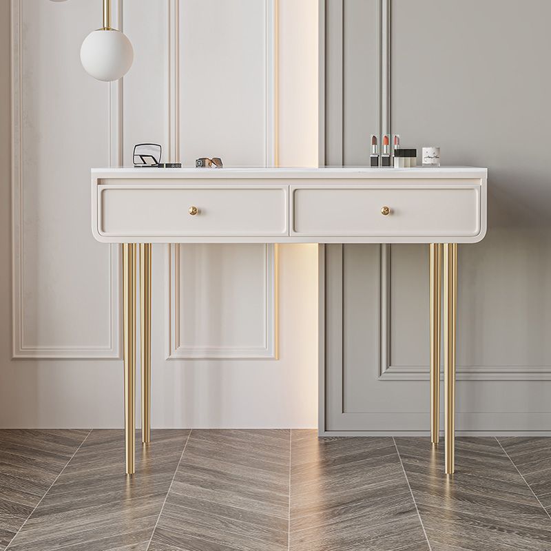 Wood and Stone with Drawers Vanity Table in White/Grey Makeup Desk
