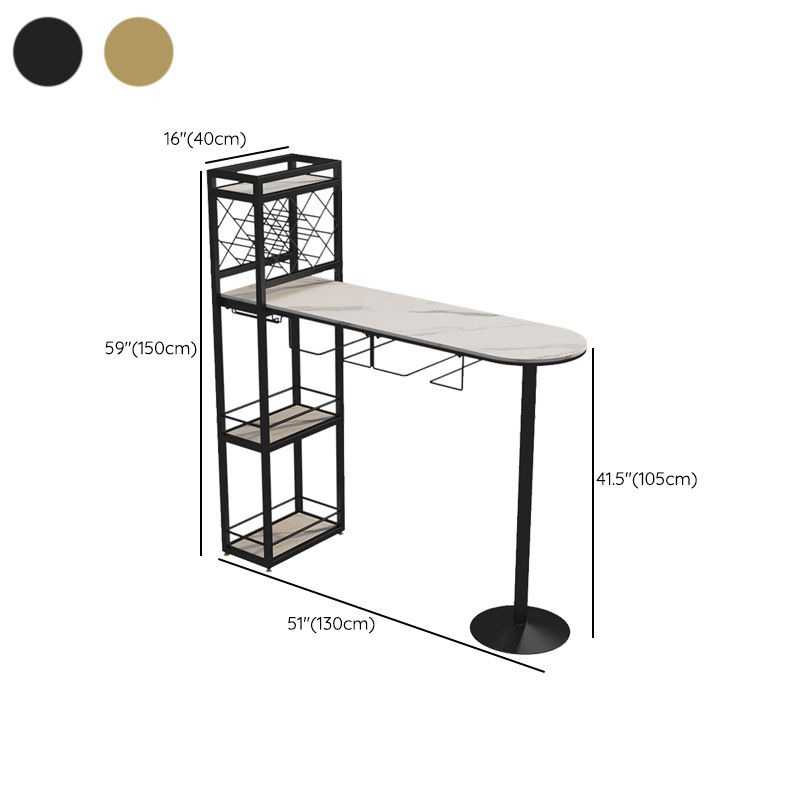 Specialty Stone Top Bar Table Contemporary Pub Table with Metal Storage
