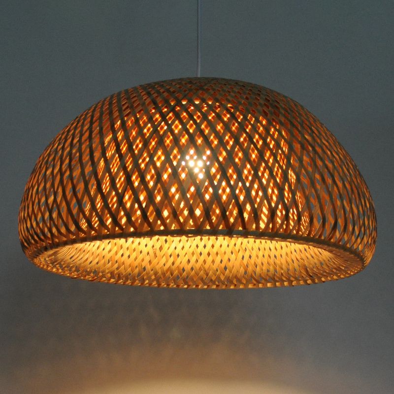 Bowl Bamboo Hanging Pendant Light Chinese Style Beige Pendant Ceiling Light for Restaurant