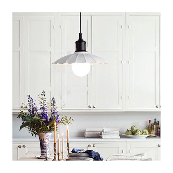 Modern Style Scalloped Shade Ceiling Pendant 10"/12" Width 1 Bulb Metal Hanging Ceiling Light in White