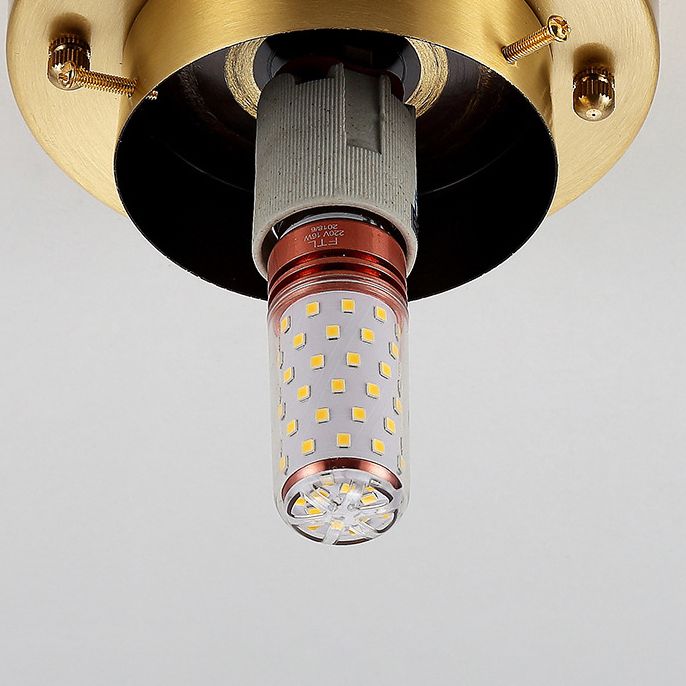 Lámpara de techo cilíndrica de cristal de estilo tradicional, placa de techo de latón, accesorio de iluminación mini para dormitorio de 1 luz