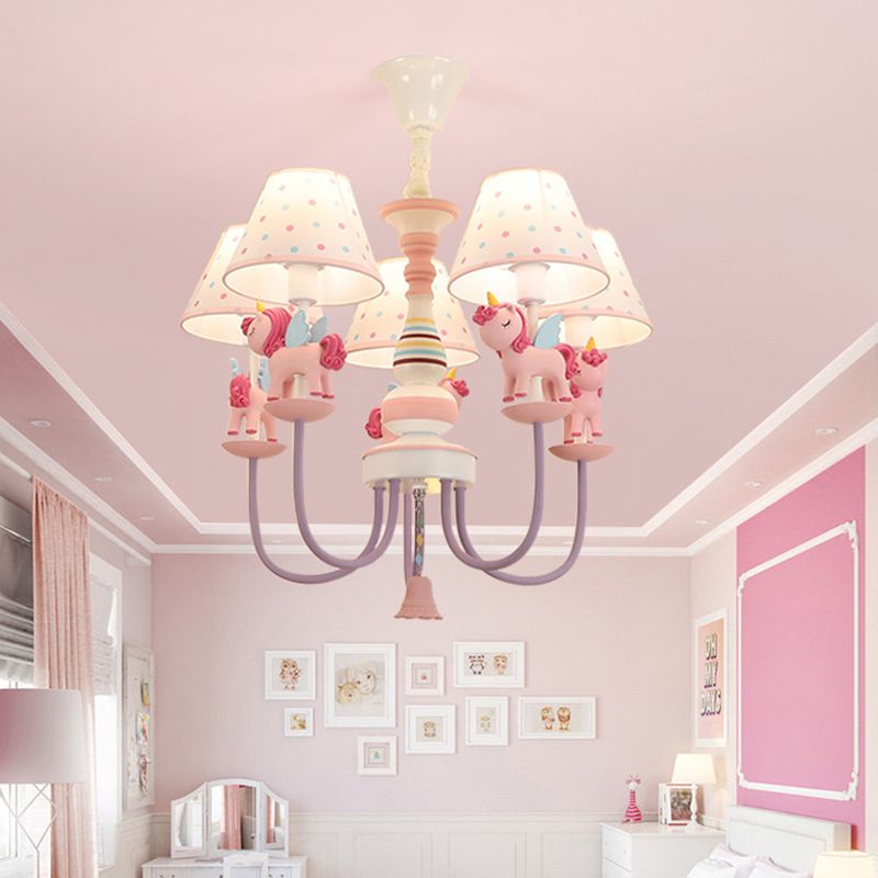Cartoon Unicorn Ceiling Hung Fixture Metal Children's Room Down Lighting Pendant