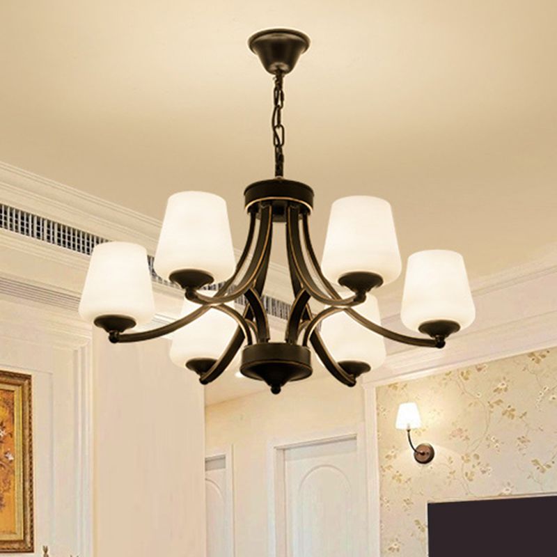 Black Bud Shade Ceiling Lighting Traditional Handblown Glass Living Room Chandelier Light Fixture