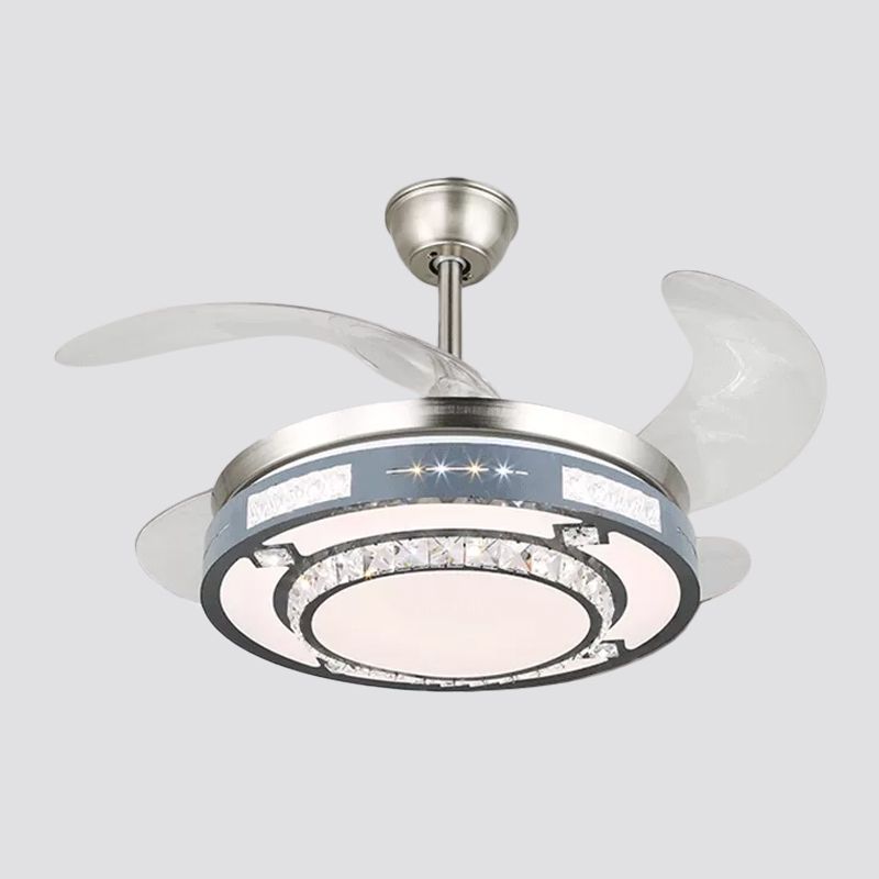 Runde Hanging Lüfterlampenlampe Moderne Kristall 19 "breites LED Silber Semi Flush Mount Light, 4 Klingen