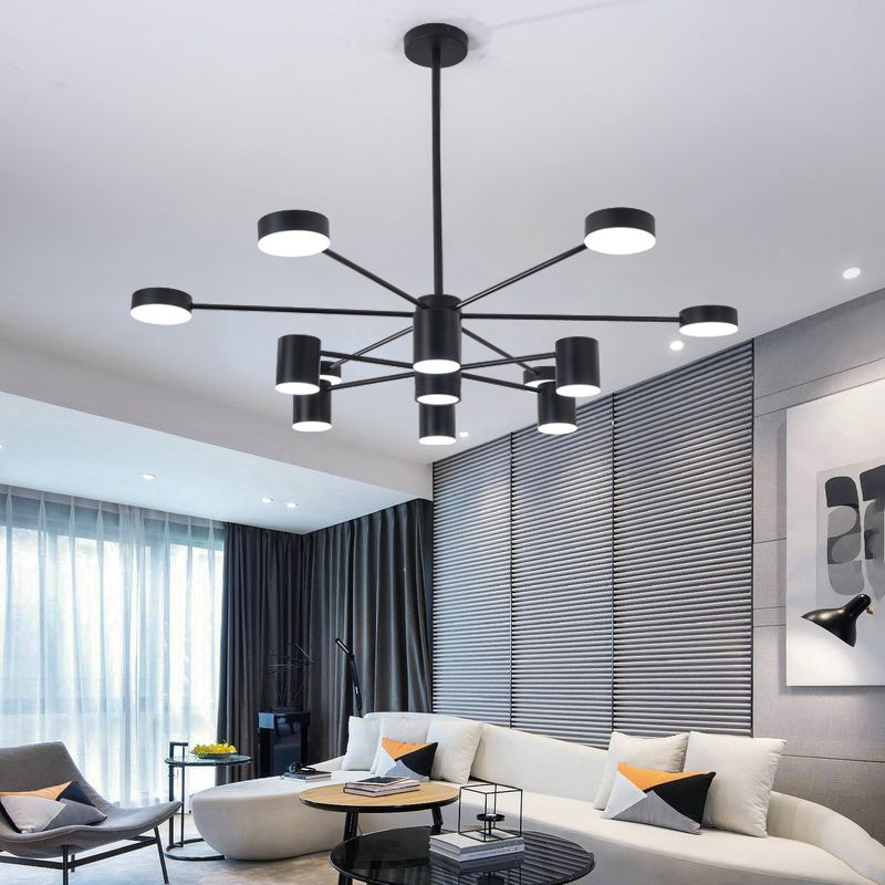 Luces de lámpara de metal de sombra de cilindro accesorios de iluminación de araña modernos en negro