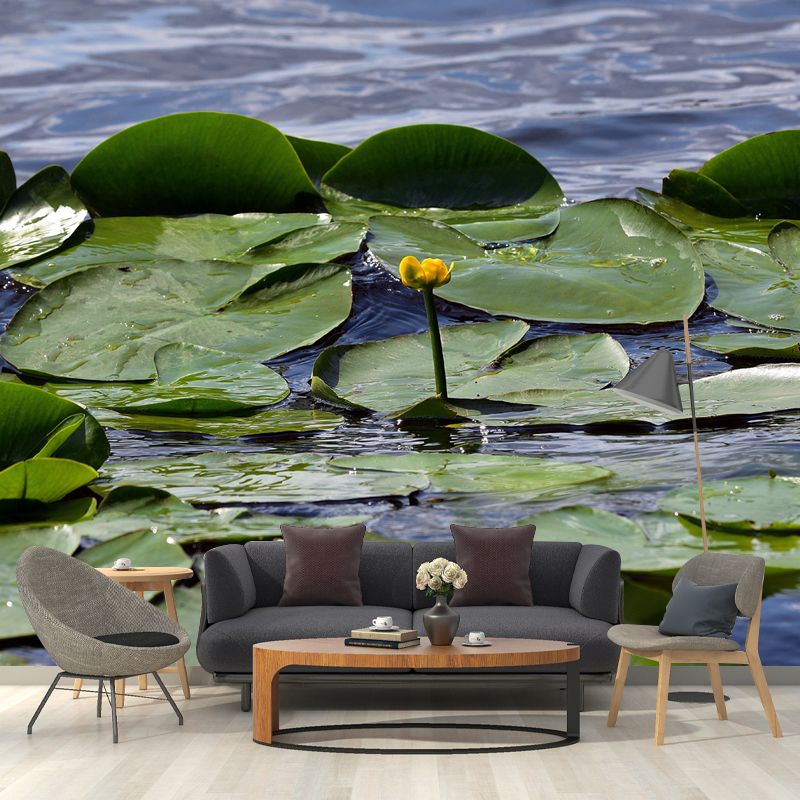 Green Lotus Leaf Full Size Wall Mural for Living Room, Moisture Resistant
