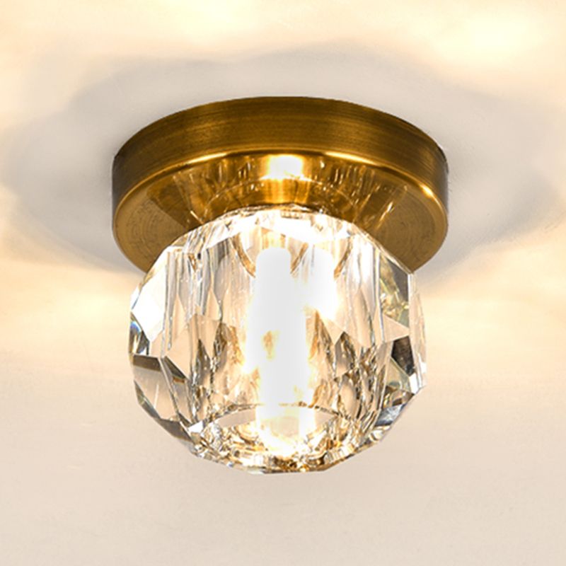 Crystal Ball Ceiling Light Fixture Simple 1 Bulb Brass Flush Mount Light for Aisle