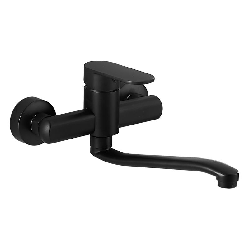 Low Arc Tub Filler Black Swivel Single Lever Handle Wall-Mounted Copper Tub Filler