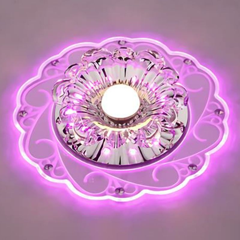 Plafonnier encastré moderne en cristal à LED pour couloir de forme florale en transparent