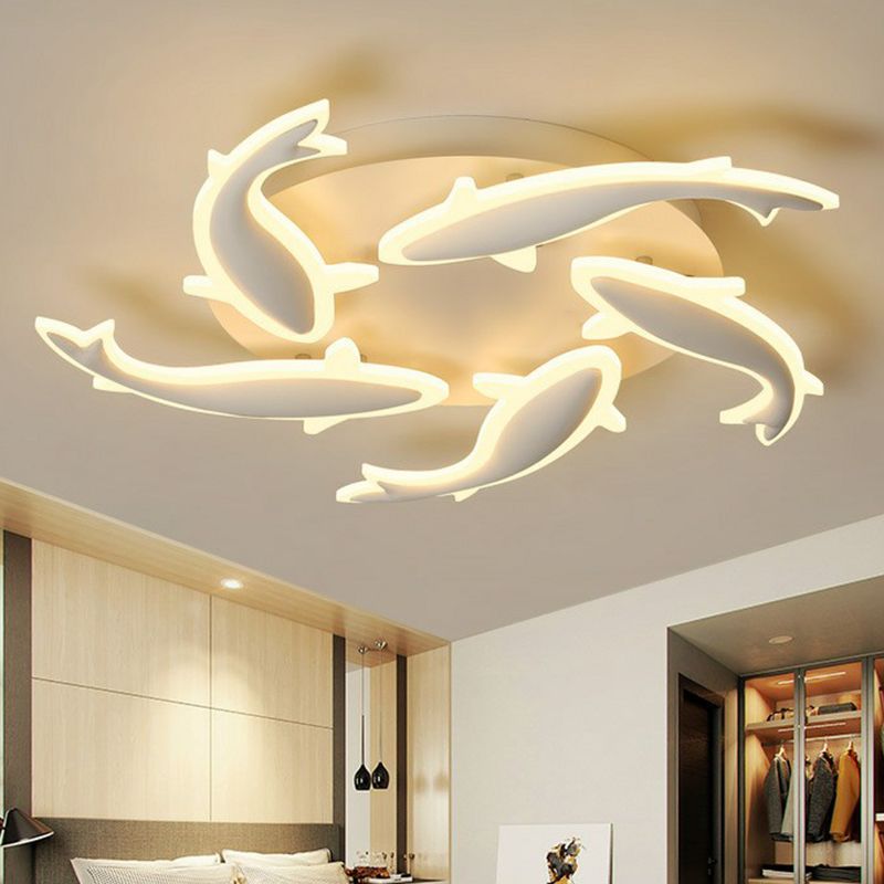 Fisch Flush Mount Leichte zeitgenössische Acryl -weiße LED -LED -Semi -Flush Deckenleuchte für Wohnzimmer
