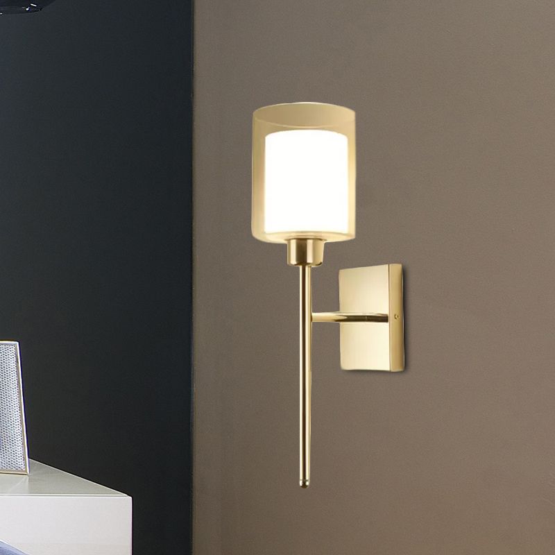 Beige/Chrome Cylindrical Sconce Modern 1 Light Smoke/Clear Glass Wall Mount Light with Switch/No Switch/Cable Switch