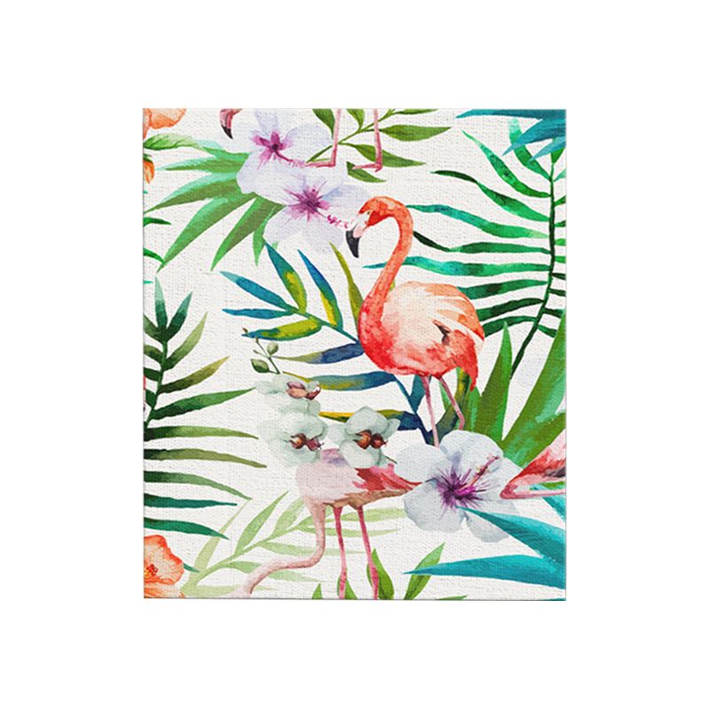Childrens Art Canvas in Green Flamingo and Flower Wall Decoration for Living Room