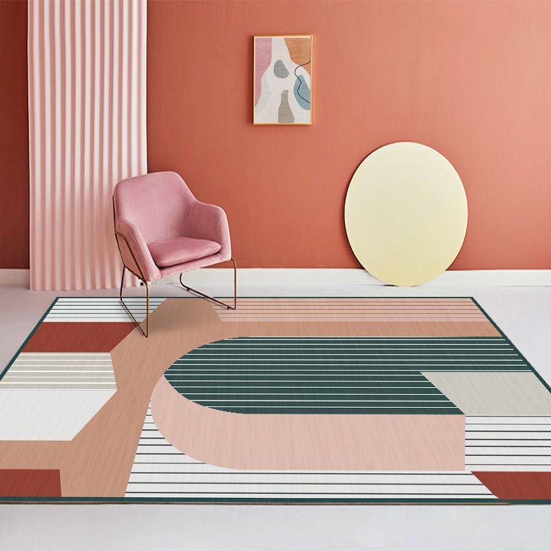Modern Color Block Rug Polyester Area Carpet Washable Indoor Rug for Bedroom