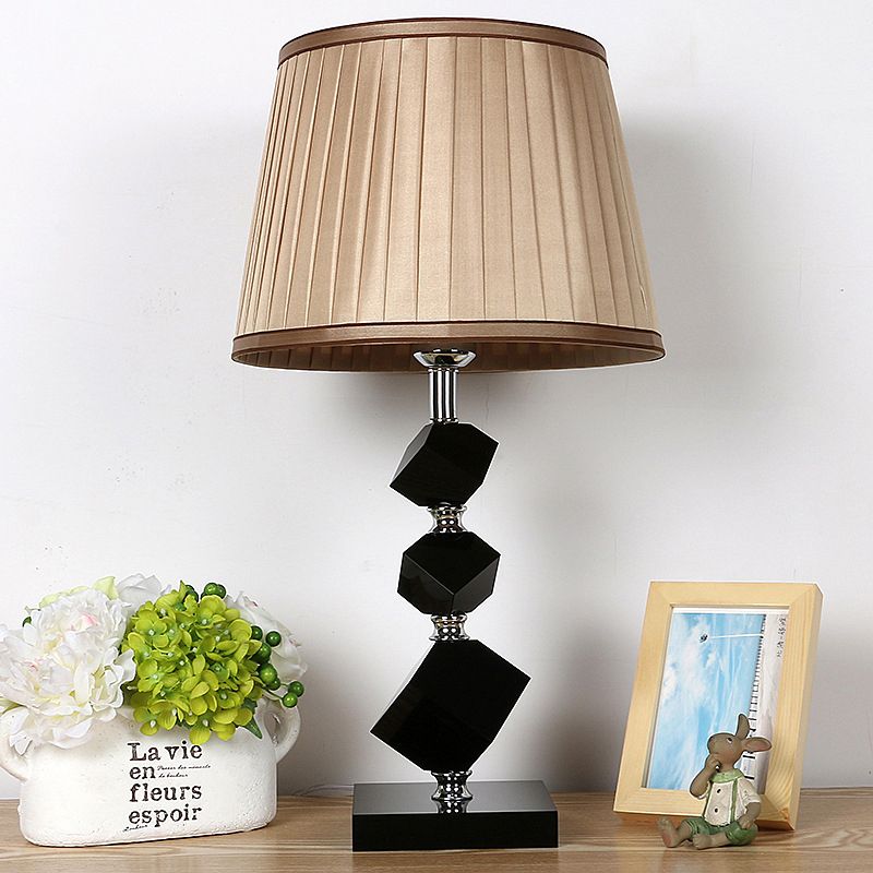 Light Brown Cone Nightstand Lamp Lodge Style Crystal Single Head Bedroom Table Light