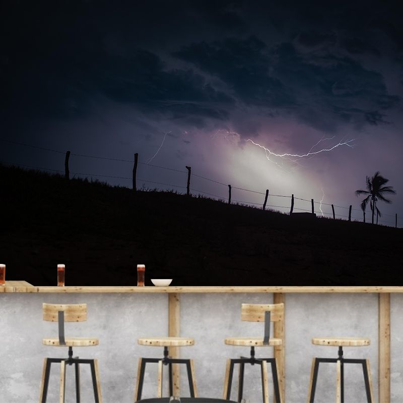 Terrible Lightning Wall Murals Contemporary Photography Style Wall Art for Bedroom