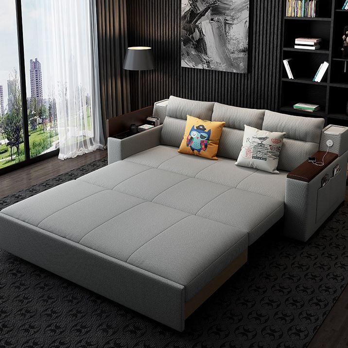 Contemporary Futon Sleeper Sofa Square Arms Futon and Mattress with Storage