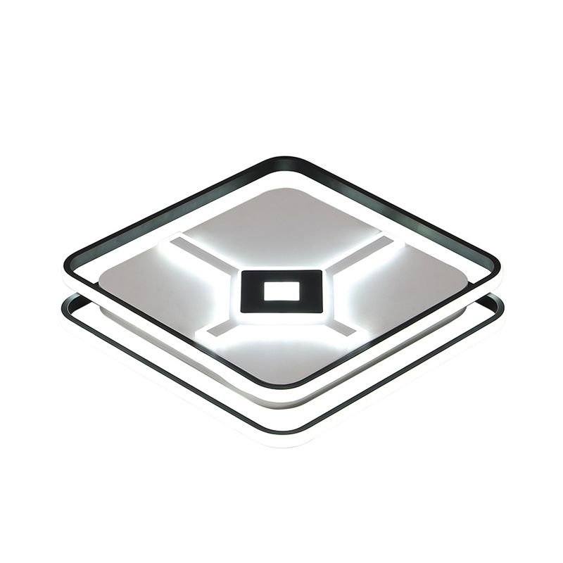 LED Bedroom Flush Mount Light Fixture Modern Black Ceiling Flush with Squared Acrylic Shade in White/Warm Light