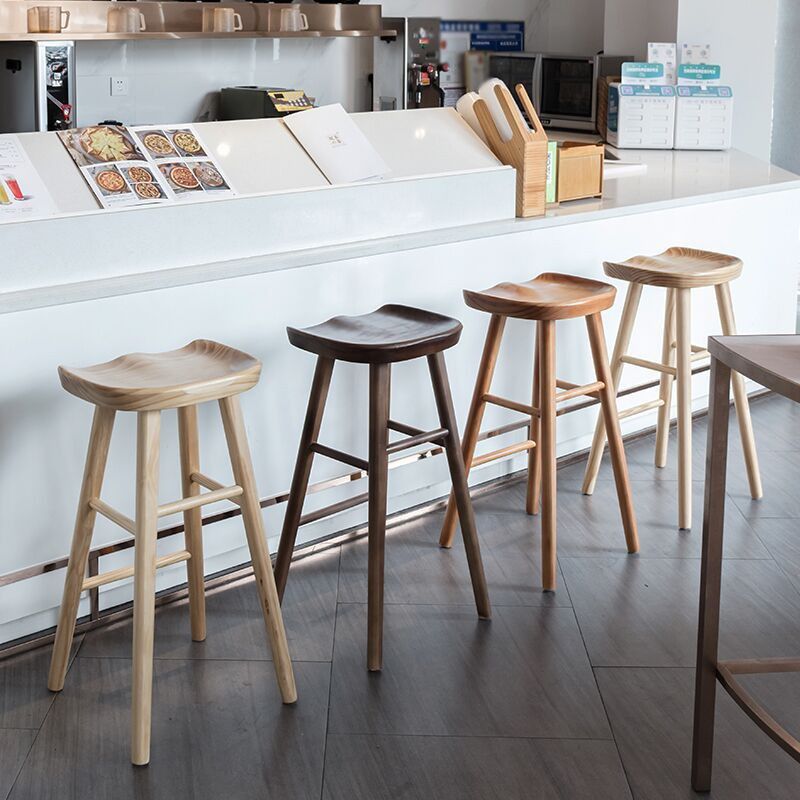 Contemporary Solid Wood Bar Stool Indoor Bar Stool with Wood Seat and Footrest