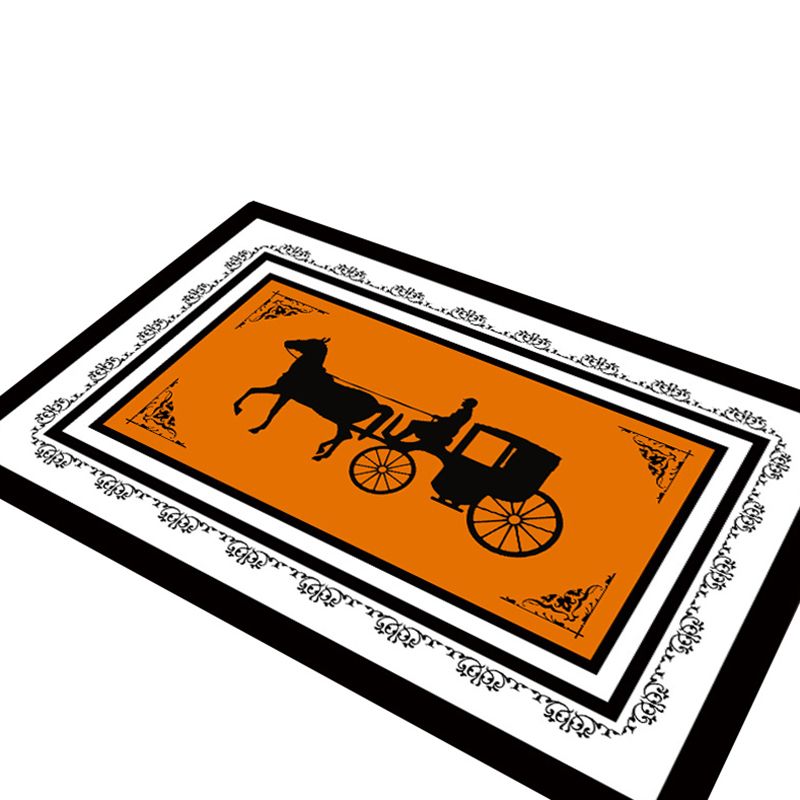 Orange Tone Modern Indoor Rug Polyester Horse Print Carpet Easy Care Rug for Home Decoration