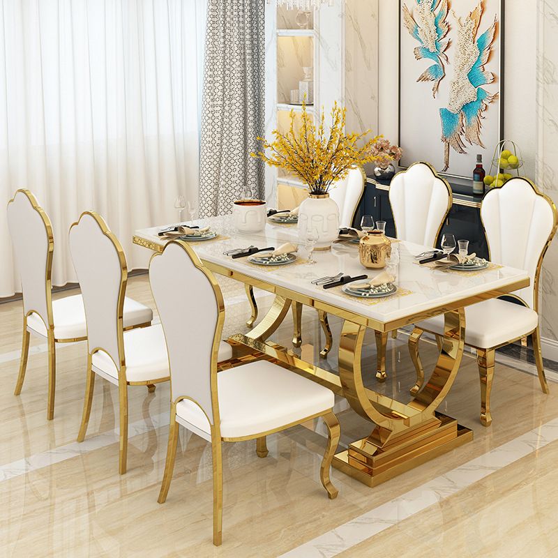 Glam Style Rectangle Table Set 1/2/5/7 Pieces Dining Set with Metal Legs for Kitchen