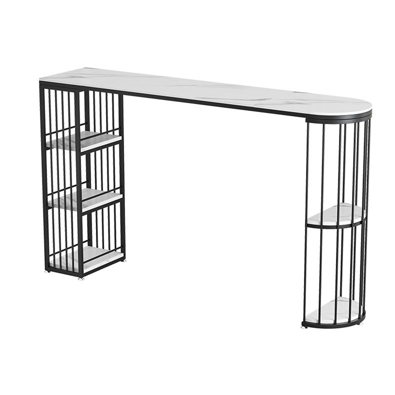 Industrial Iron Bar Table Faux Marble White Specialty Top 41.3"H Bistro Table with Storage