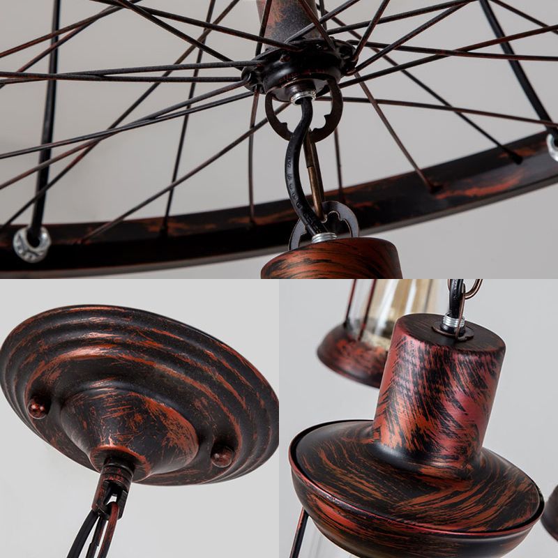Coastal Lantern Hanging Lamp 7 Lights Clear Glass Chandelier Lighting in Rust with Wheel