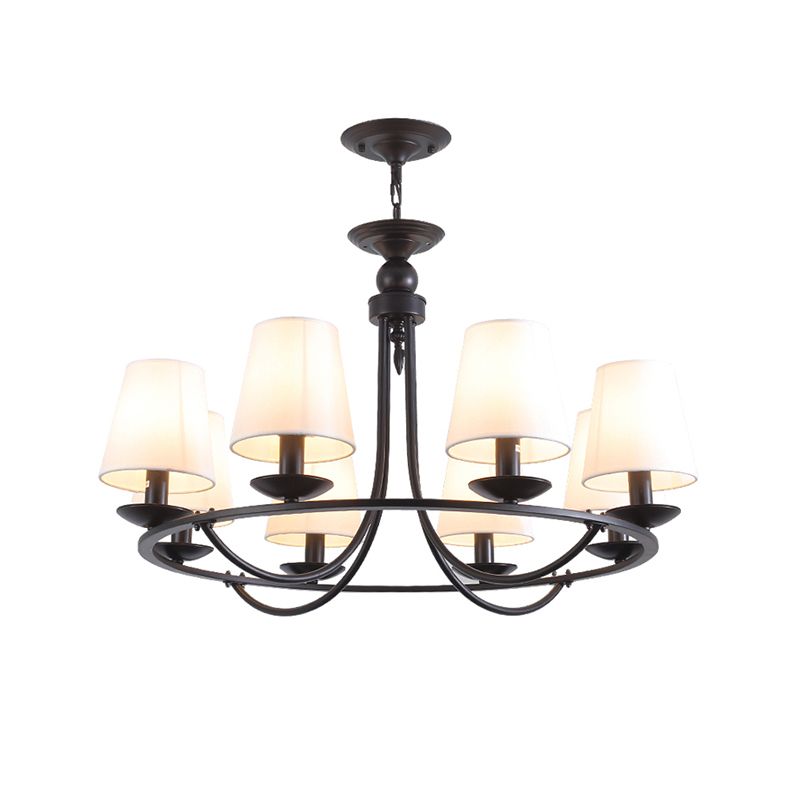 Klassieke taps toelopende trommelophanging lichte stof LED kroonluchter licht in het zwart voor woonkamer