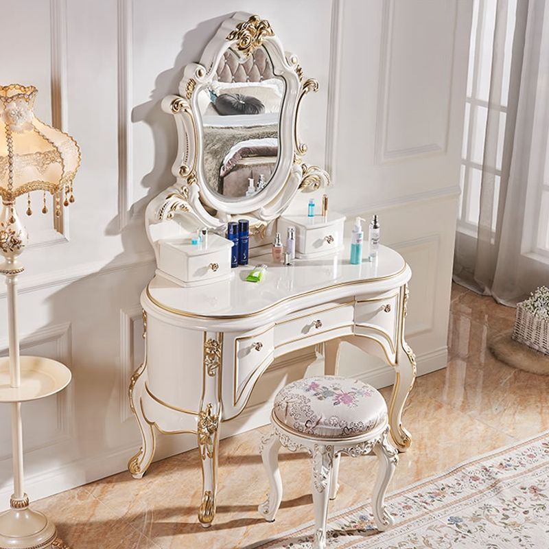Mirror & 5 Drawers Makeup Vanity Dressing Table Solid Wood Dresser