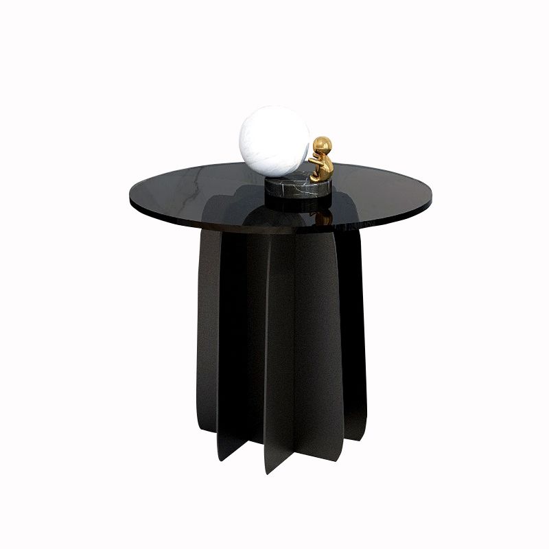 Modern Style White Slate & Grey Glass Top Iron Craft Round Coffee Table