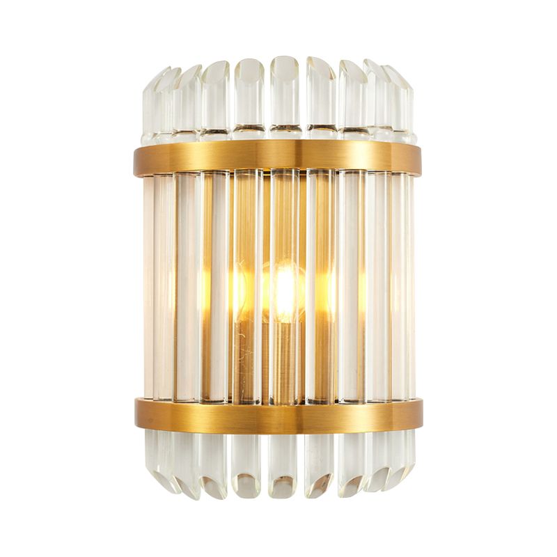1/2 Lights Bedside Wall Sconce Modern Style Golden Wall Mount Light with Cylinder Clear Crystal Shade, 12"/21.5" W