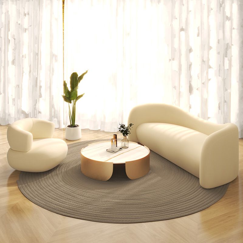 Scandinavian Settee Fabric Living Room Tuxedo Arm Curved White Seating