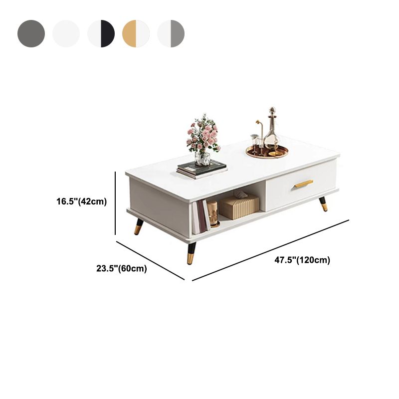 Modern Rectangular Coffee Table with Storage Wooden 4 Legs Cocktail Table