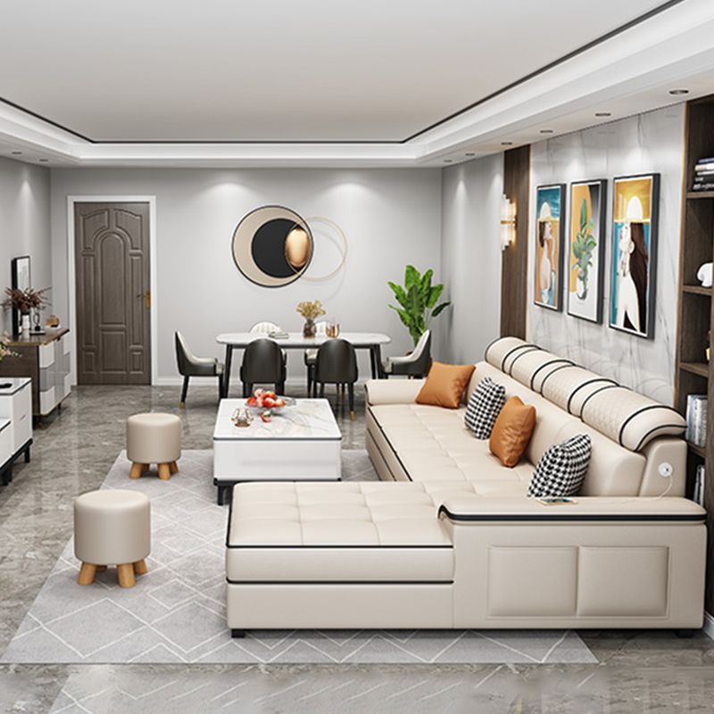 Slipcovered Faux Leather/Fabric Sectionals with Reversible Chaise and Storage