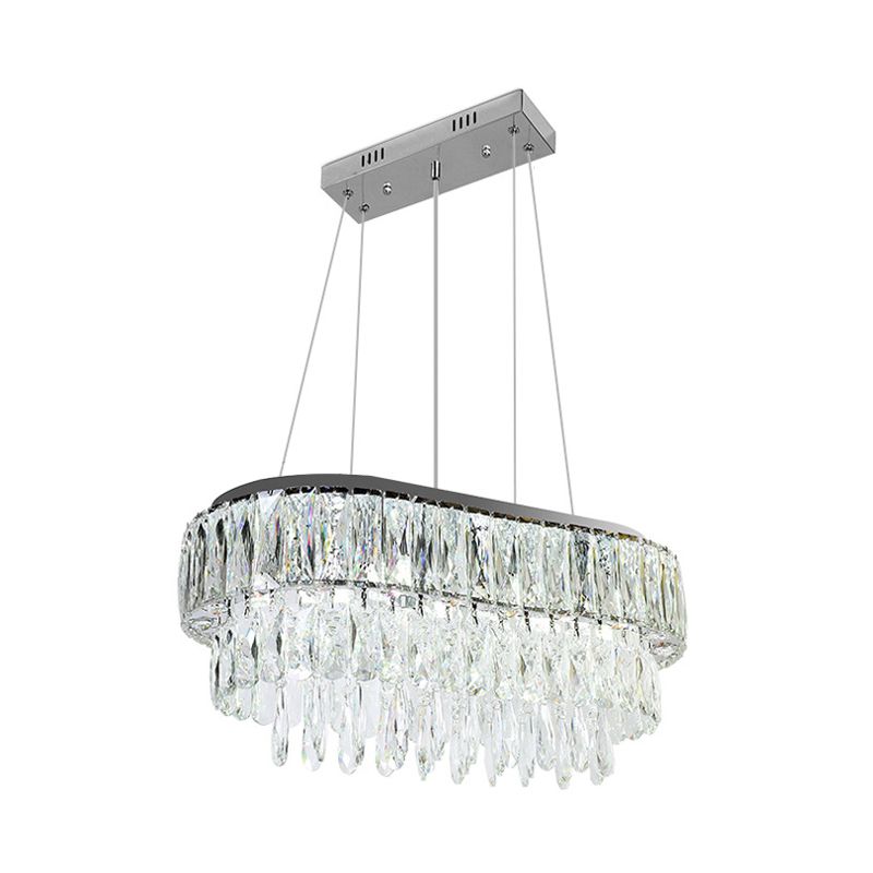 11 Bulbs Crystal Drip Island Pendant Light Contemporary Silver Oval Guest Room Hanging Light Kit