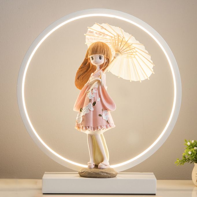 1 Light Circle Nightstand Lamp Modernism Metal Nightstand Lamps in White